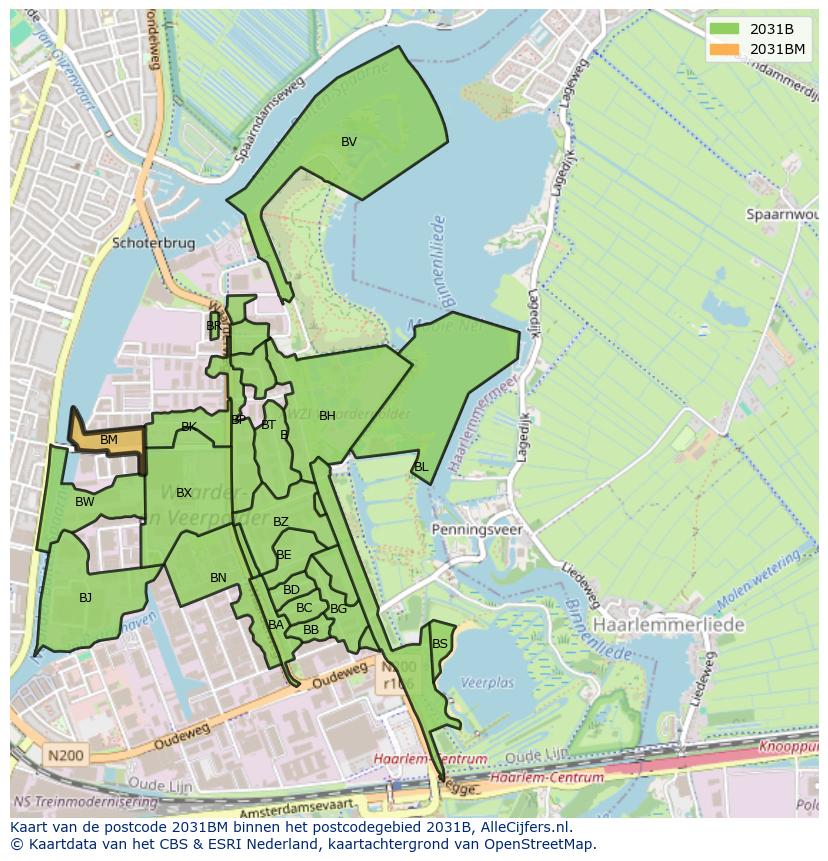 Afbeelding van het postcodegebied 2031 BM op de kaart.