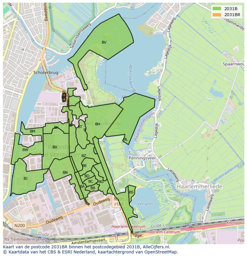 Afbeelding van het postcodegebied 2031 BR op de kaart.