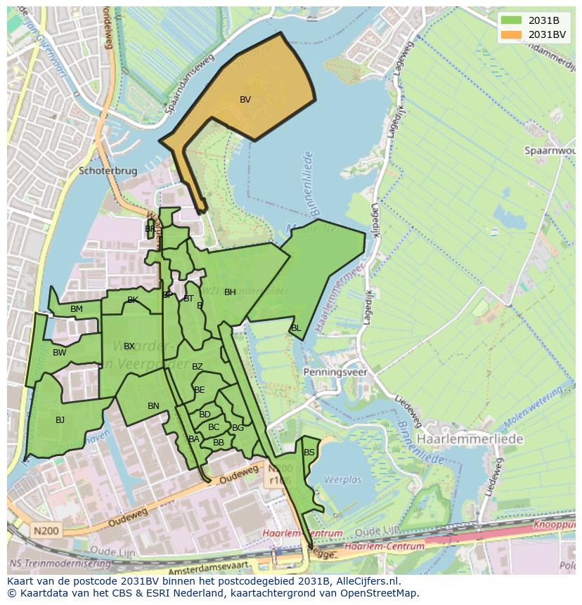 Afbeelding van het postcodegebied 2031 BV op de kaart.
