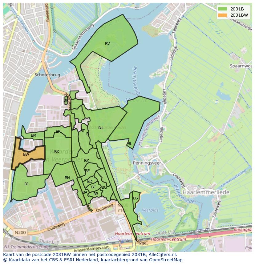 Afbeelding van het postcodegebied 2031 BW op de kaart.