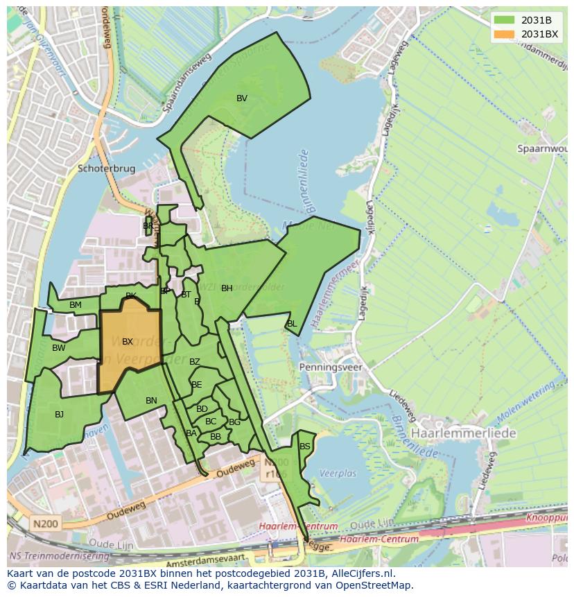 Afbeelding van het postcodegebied 2031 BX op de kaart.