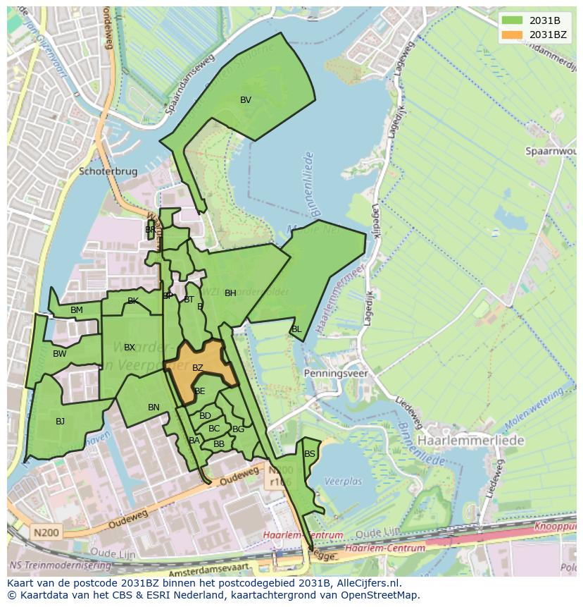 Afbeelding van het postcodegebied 2031 BZ op de kaart.