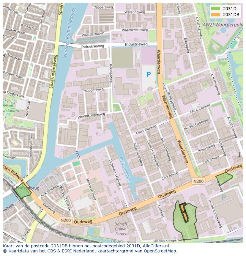 Afbeelding van het postcodegebied 2031 DB op de kaart.
