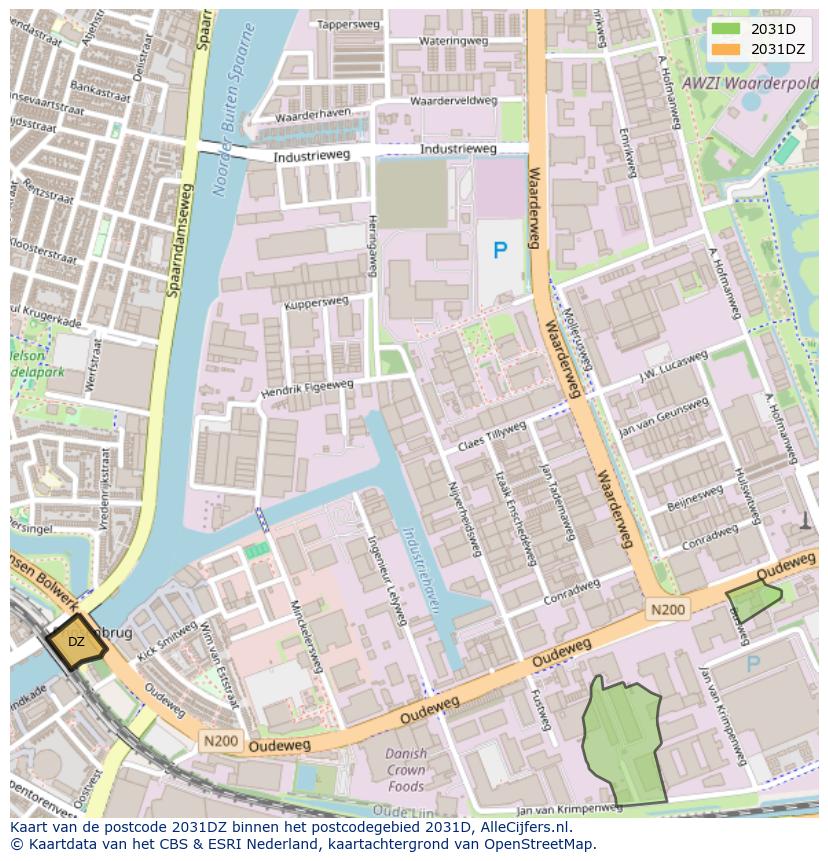 Afbeelding van het postcodegebied 2031 DZ op de kaart.