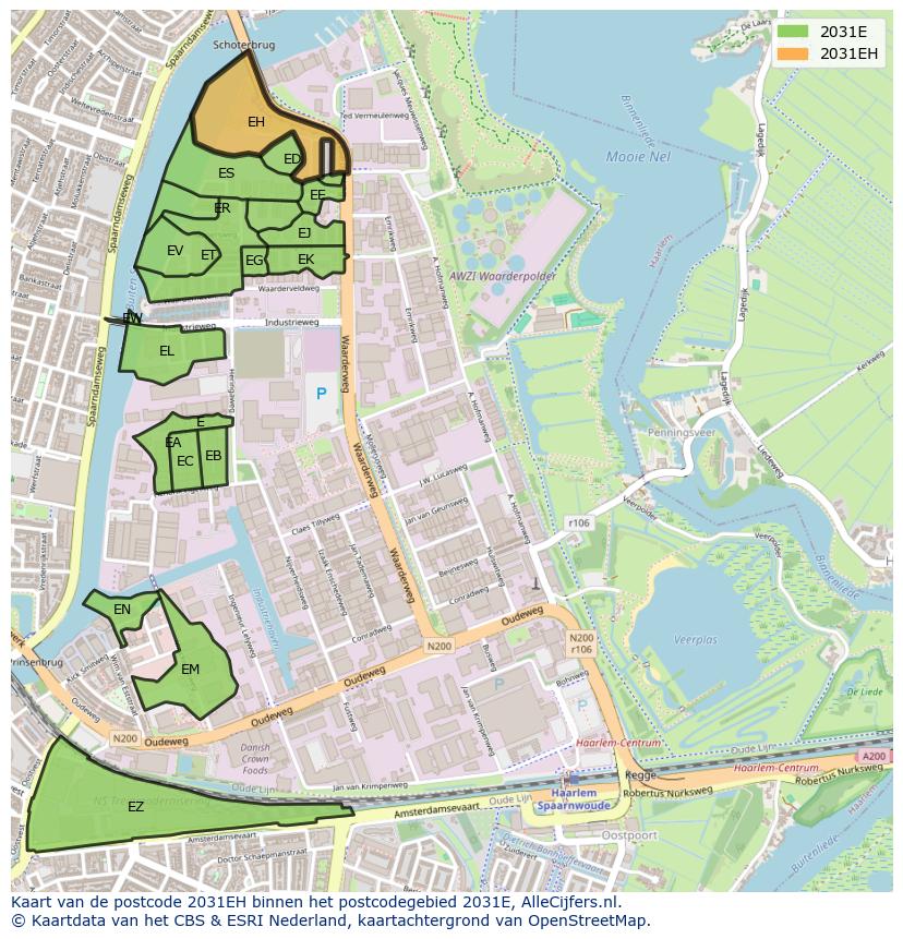 Afbeelding van het postcodegebied 2031 EH op de kaart.