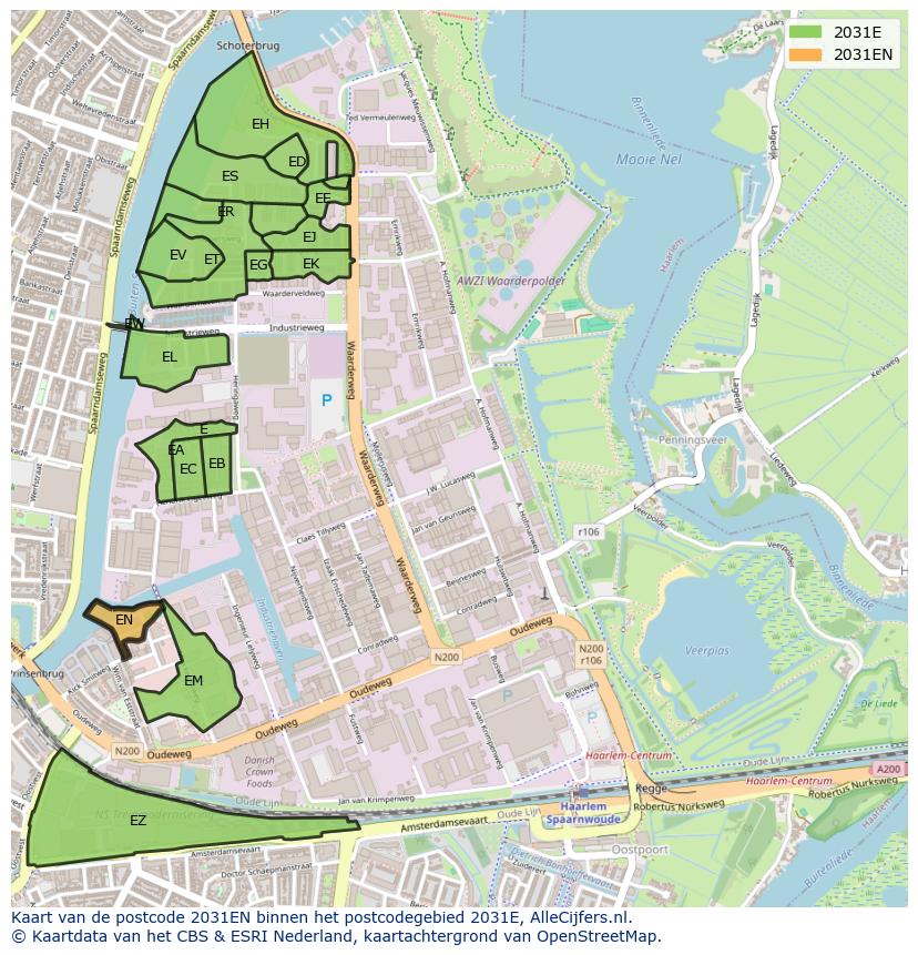 Afbeelding van het postcodegebied 2031 EN op de kaart.