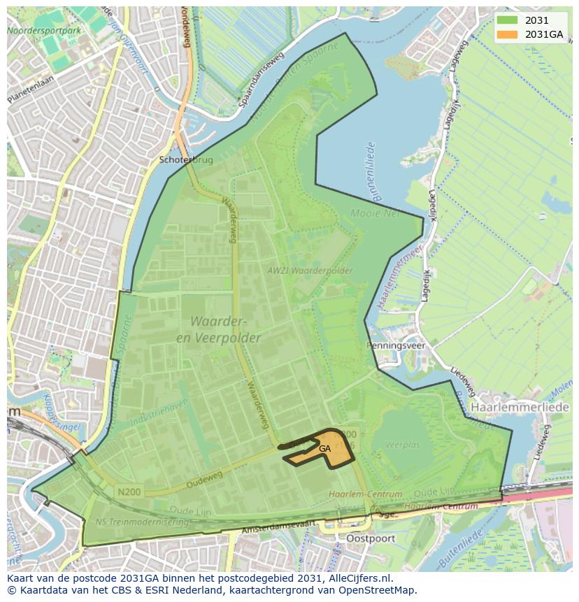Afbeelding van het postcodegebied 2031 GA op de kaart.