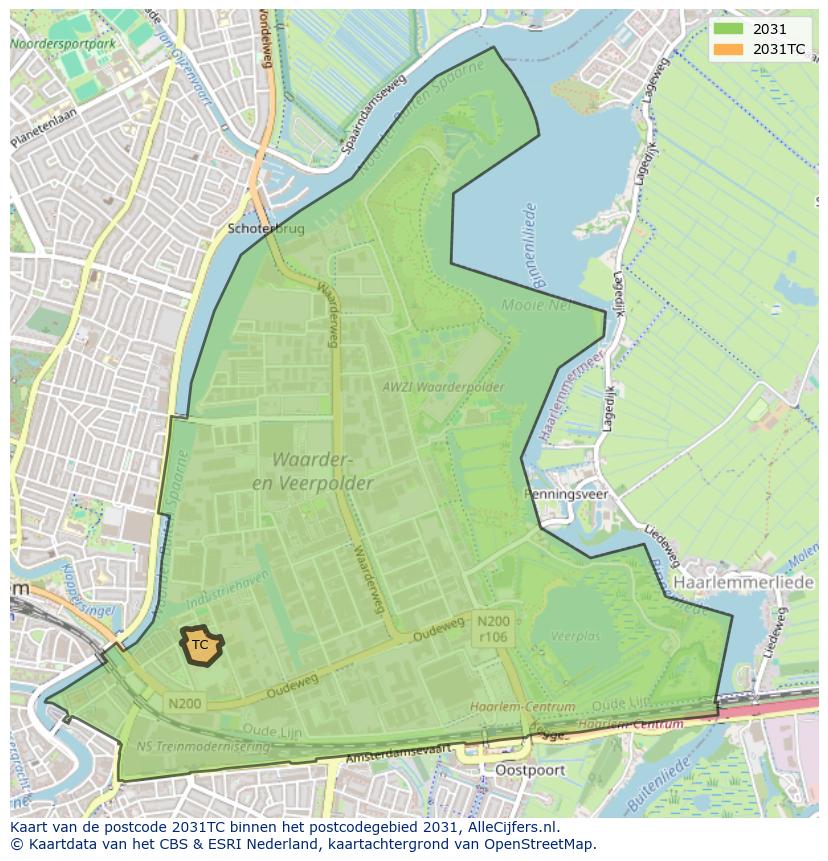 Afbeelding van het postcodegebied 2031 TC op de kaart.
