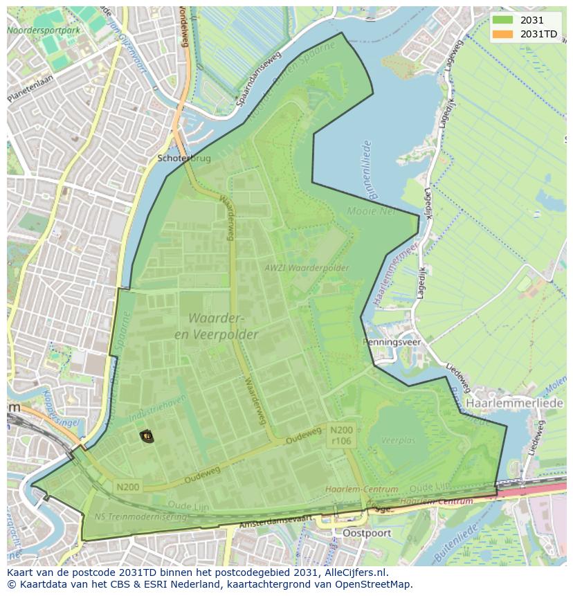 Afbeelding van het postcodegebied 2031 TD op de kaart.