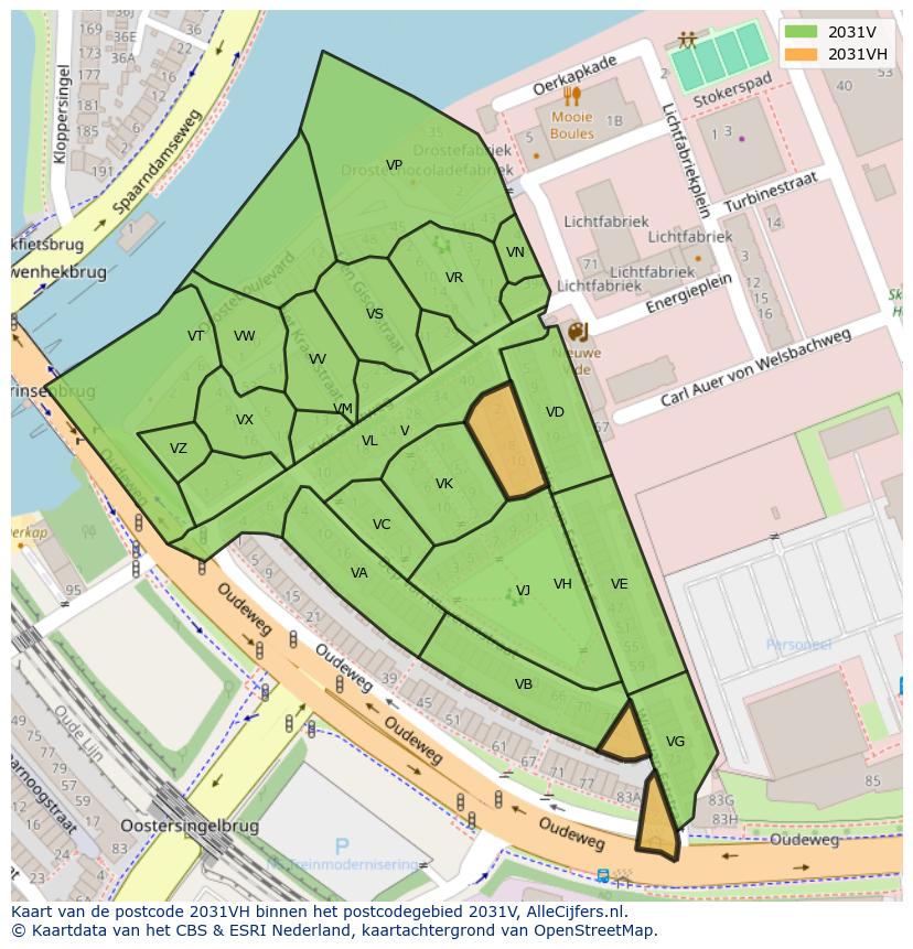 Afbeelding van het postcodegebied 2031 VH op de kaart.
