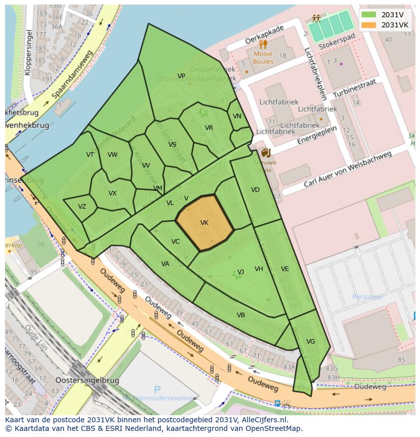 Afbeelding van het postcodegebied 2031 VK op de kaart.