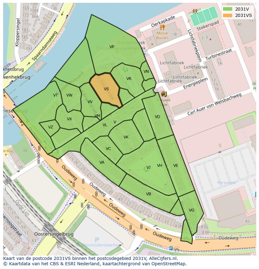 Afbeelding van het postcodegebied 2031 VS op de kaart.