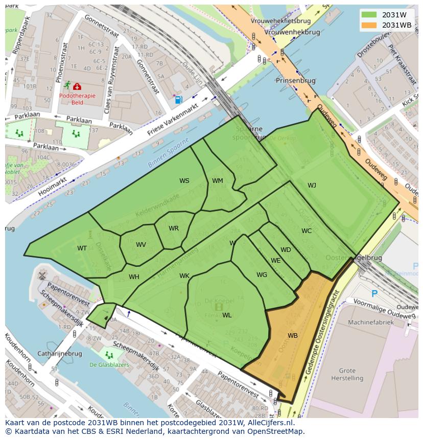 Afbeelding van het postcodegebied 2031 WB op de kaart.