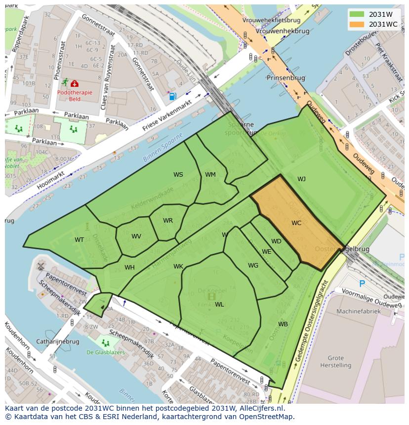 Afbeelding van het postcodegebied 2031 WC op de kaart.