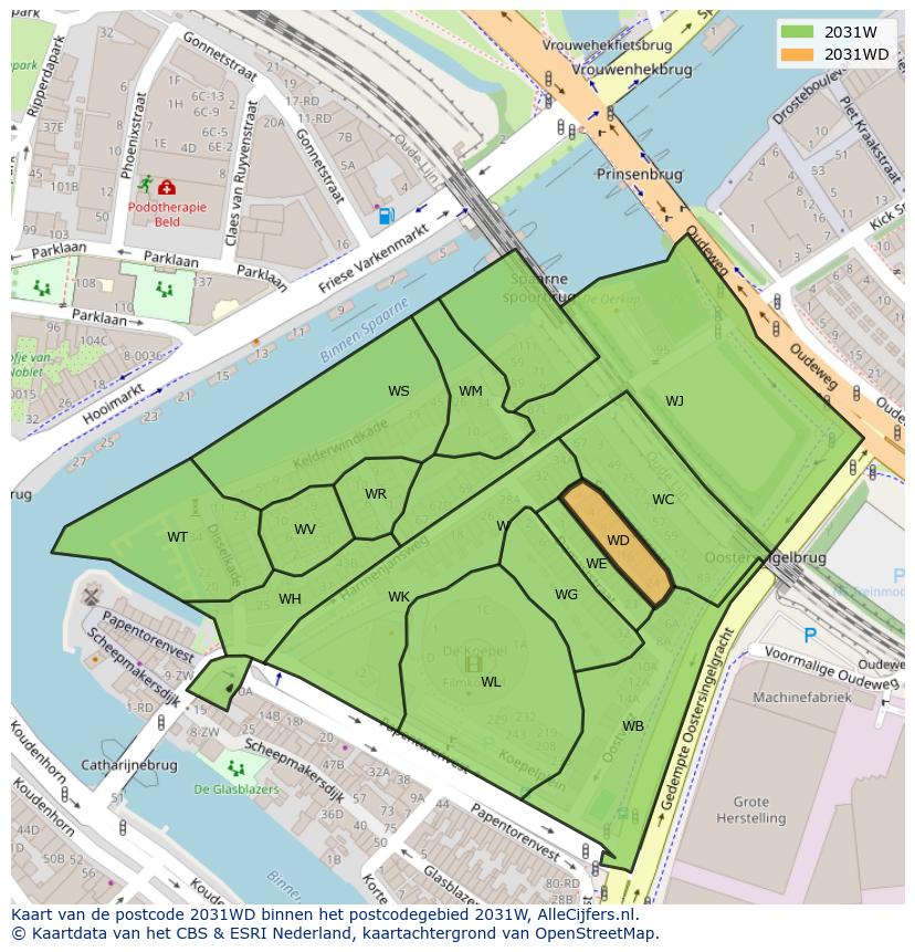 Afbeelding van het postcodegebied 2031 WD op de kaart.