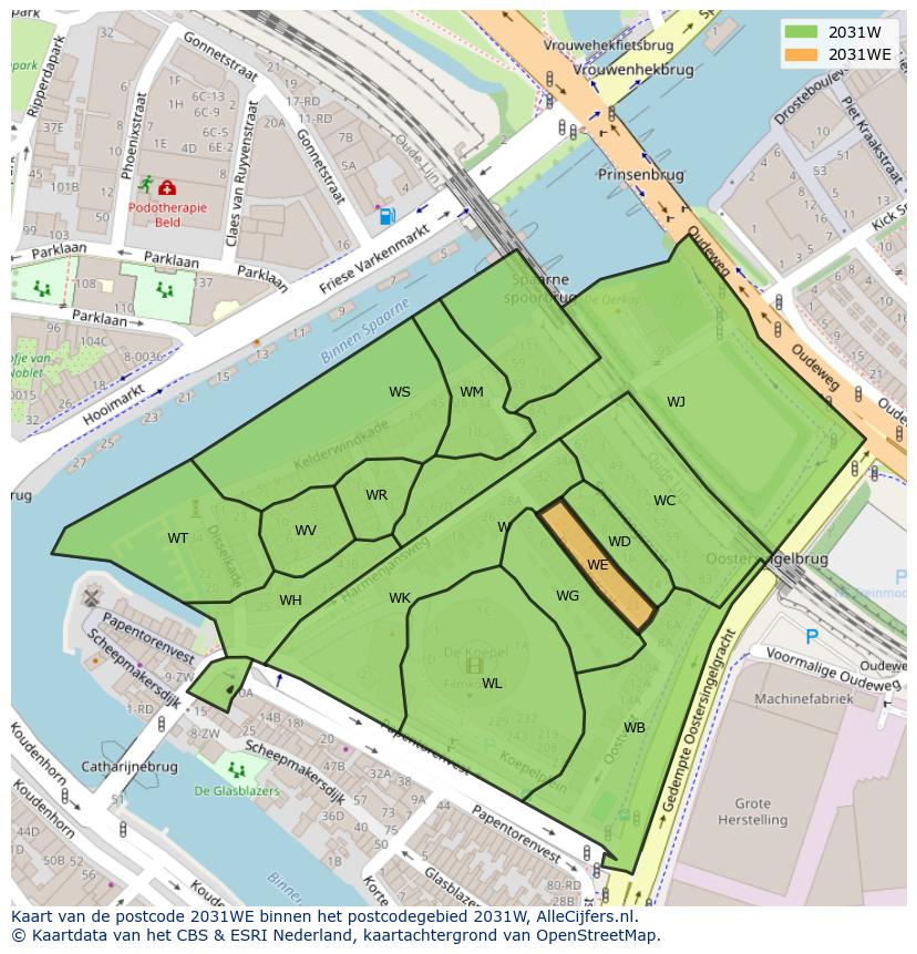 Afbeelding van het postcodegebied 2031 WE op de kaart.