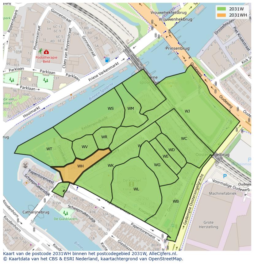 Afbeelding van het postcodegebied 2031 WH op de kaart.