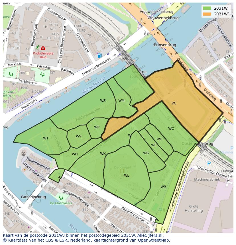 Afbeelding van het postcodegebied 2031 WJ op de kaart.