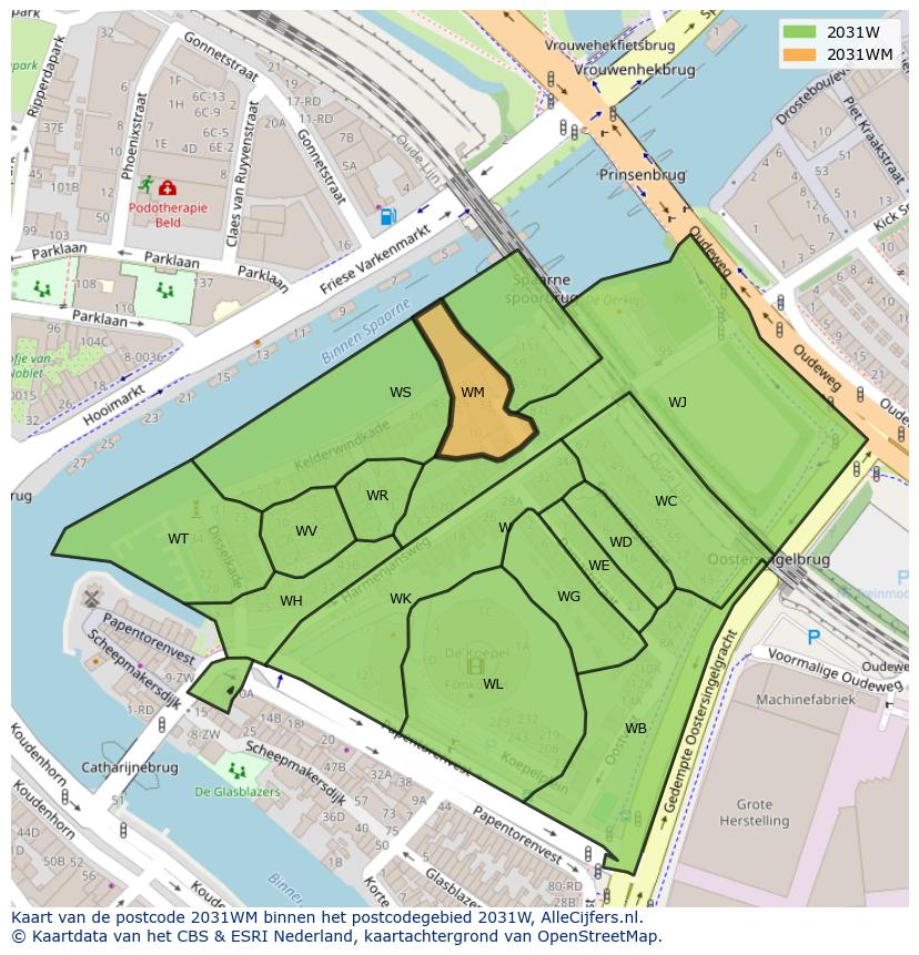 Afbeelding van het postcodegebied 2031 WM op de kaart.