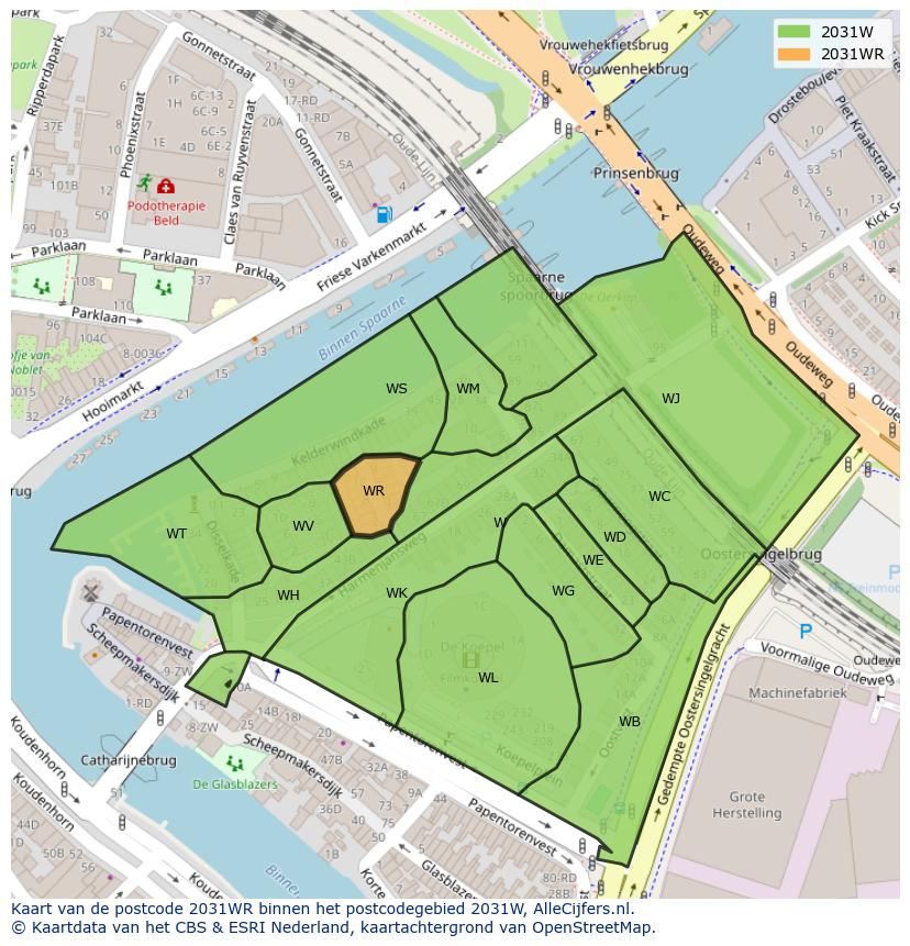 Afbeelding van het postcodegebied 2031 WR op de kaart.