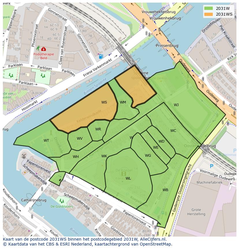 Afbeelding van het postcodegebied 2031 WS op de kaart.