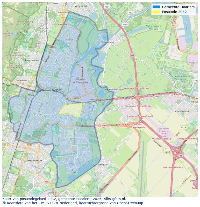 Afbeelding van het postcodegebied 2032 op de kaart.