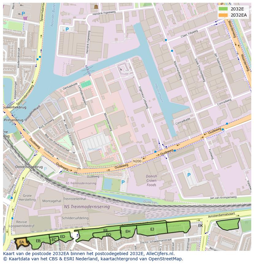 Afbeelding van het postcodegebied 2032 EA op de kaart.