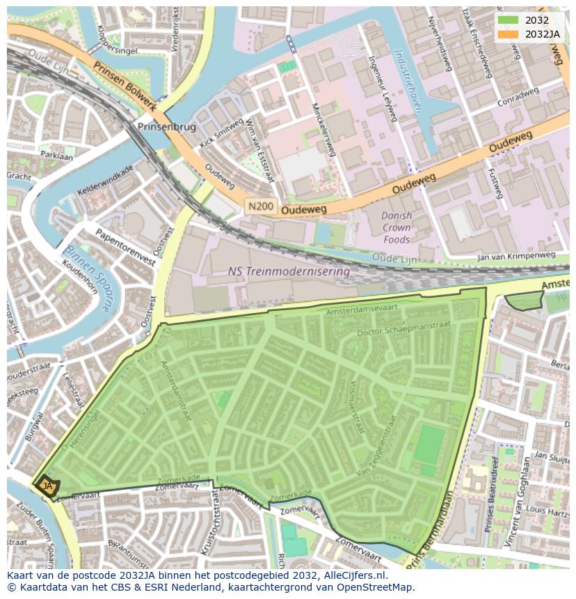 Afbeelding van het postcodegebied 2032 JA op de kaart.