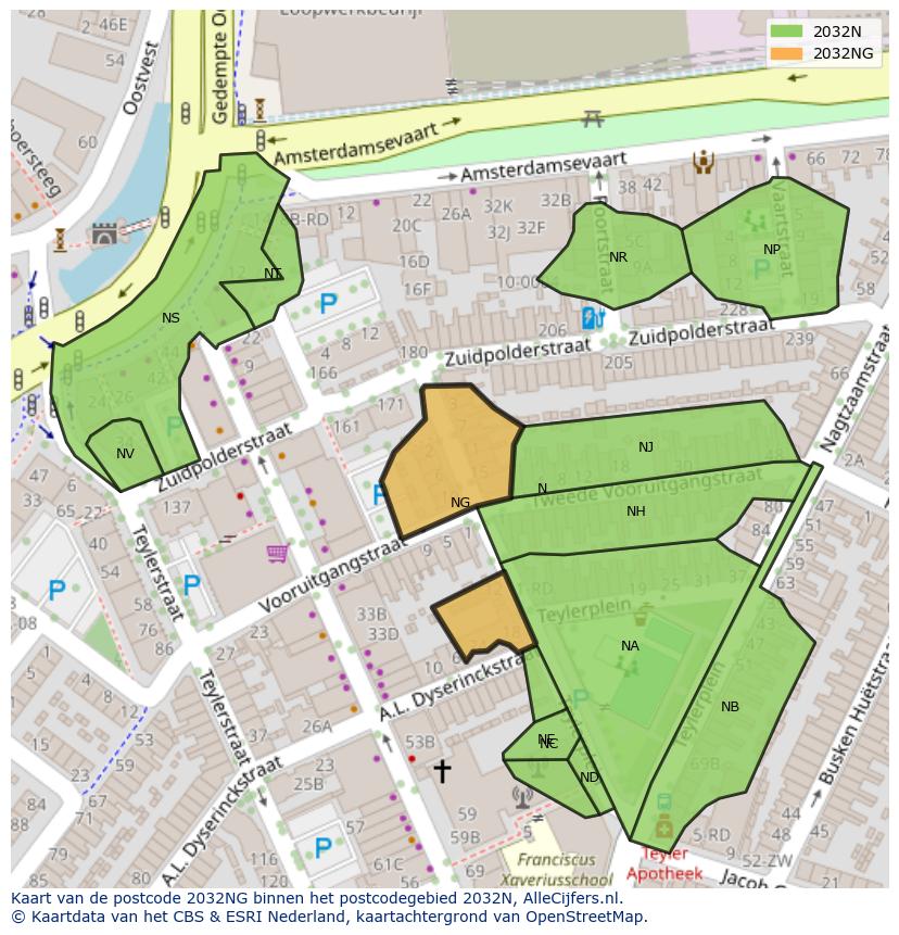 Afbeelding van het postcodegebied 2032 NG op de kaart.