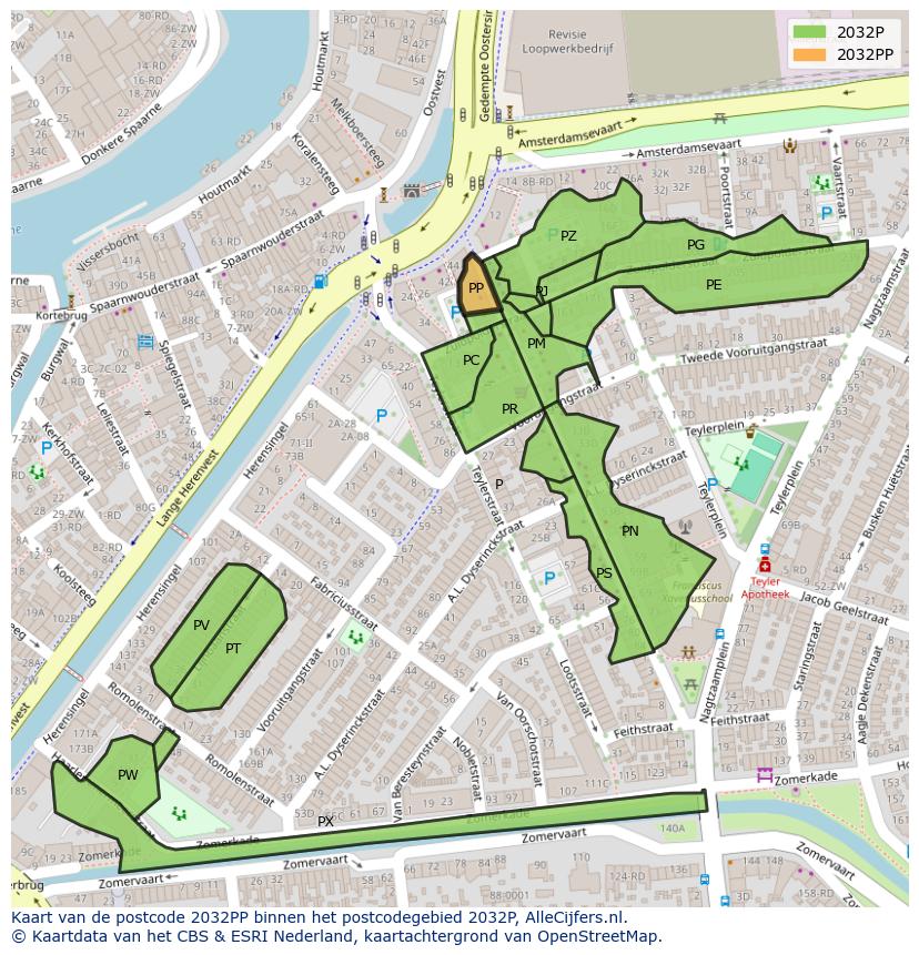 Afbeelding van het postcodegebied 2032 PP op de kaart.