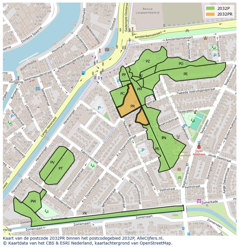 Afbeelding van het postcodegebied 2032 PR op de kaart.