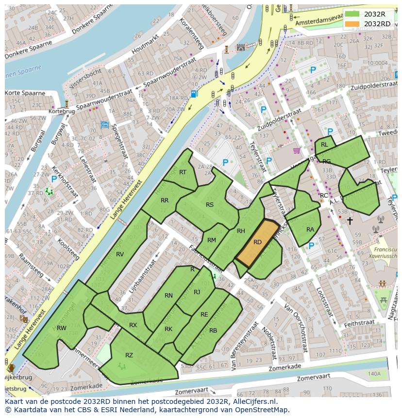 Afbeelding van het postcodegebied 2032 RD op de kaart.