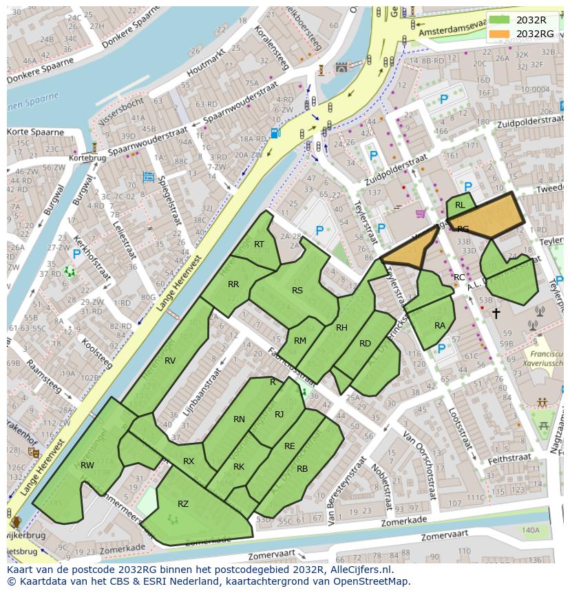 Afbeelding van het postcodegebied 2032 RG op de kaart.