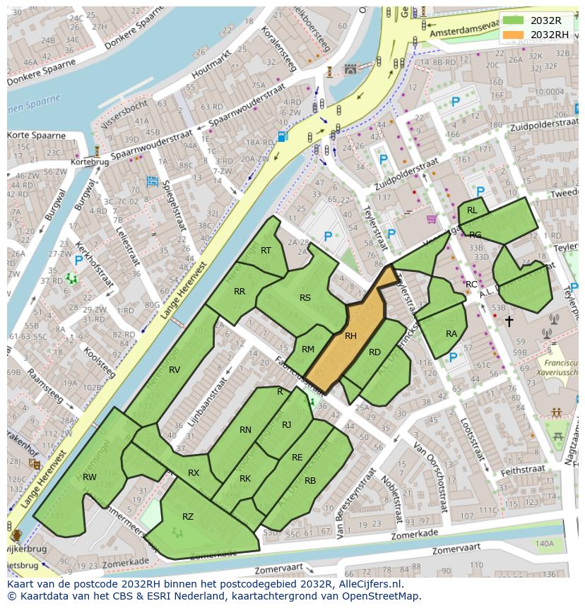 Afbeelding van het postcodegebied 2032 RH op de kaart.