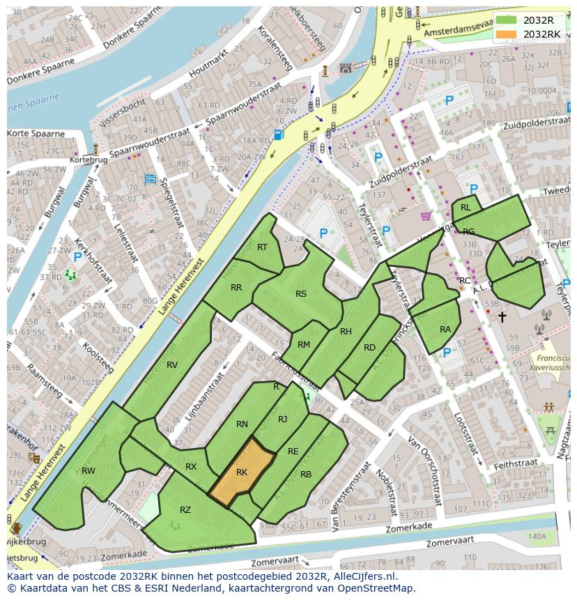 Afbeelding van het postcodegebied 2032 RK op de kaart.