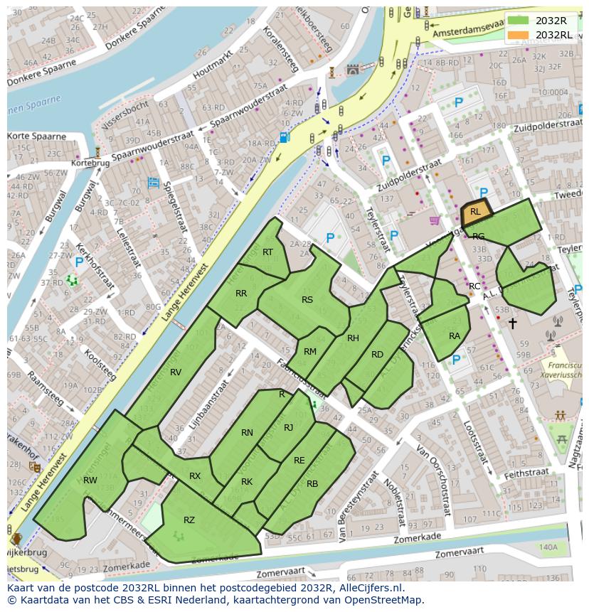 Afbeelding van het postcodegebied 2032 RL op de kaart.