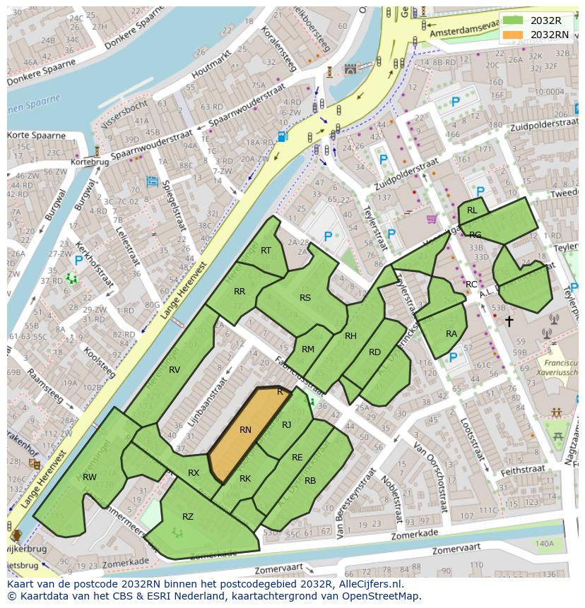 Afbeelding van het postcodegebied 2032 RN op de kaart.