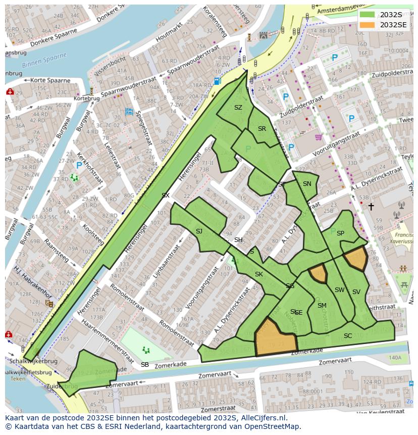 Afbeelding van het postcodegebied 2032 SE op de kaart.