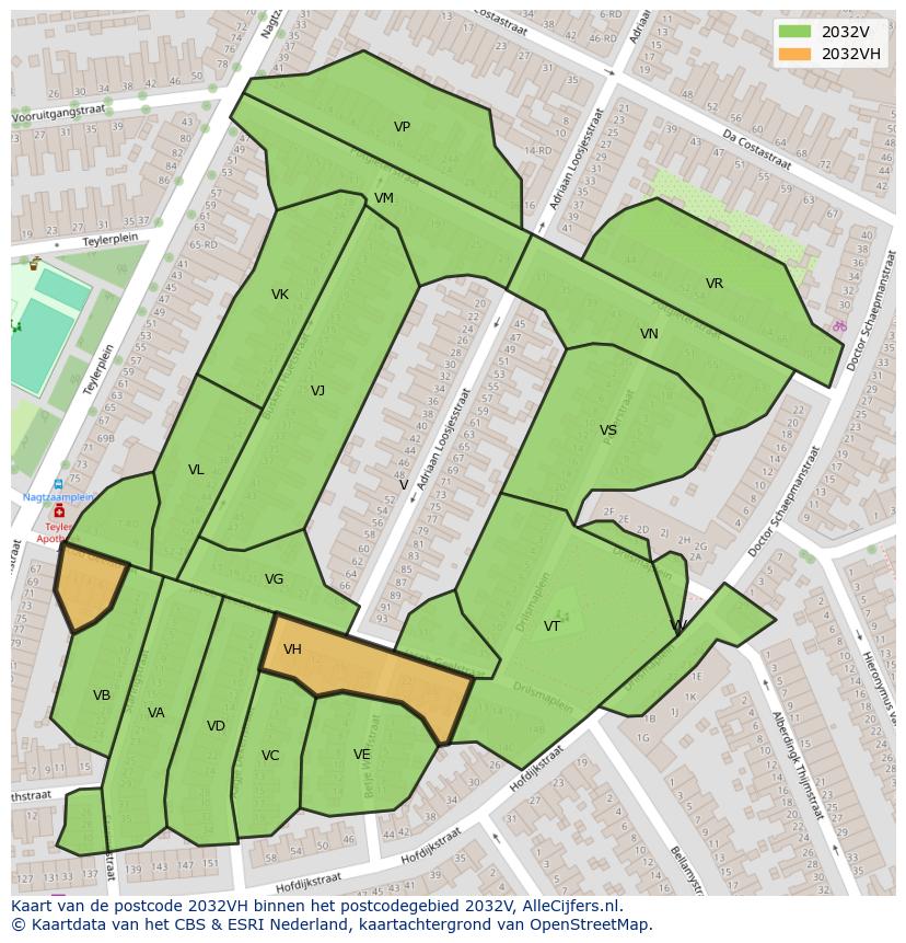 Afbeelding van het postcodegebied 2032 VH op de kaart.