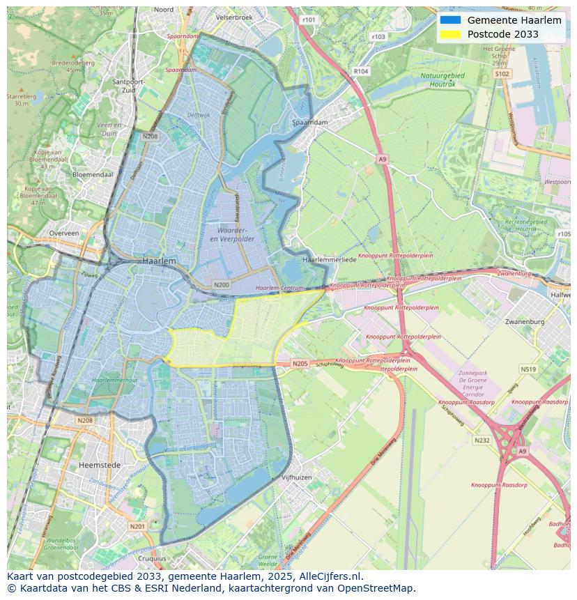 Afbeelding van het postcodegebied 2033 op de kaart.