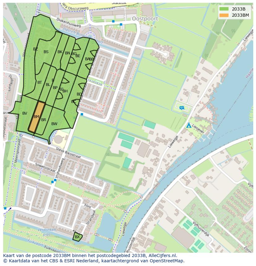Afbeelding van het postcodegebied 2033 BM op de kaart.