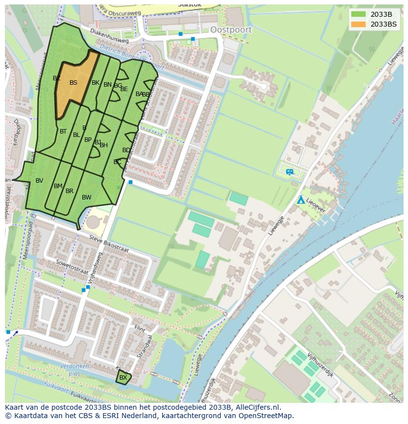 Afbeelding van het postcodegebied 2033 BS op de kaart.