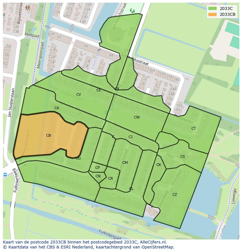Afbeelding van het postcodegebied 2033 CB op de kaart.