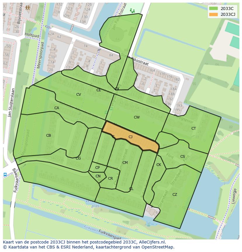 Afbeelding van het postcodegebied 2033 CJ op de kaart.