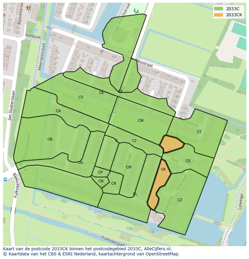 Afbeelding van het postcodegebied 2033 CK op de kaart.