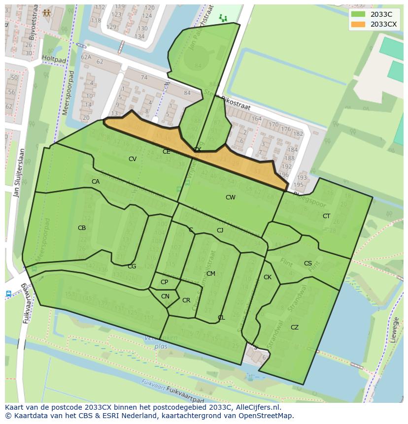 Afbeelding van het postcodegebied 2033 CX op de kaart.