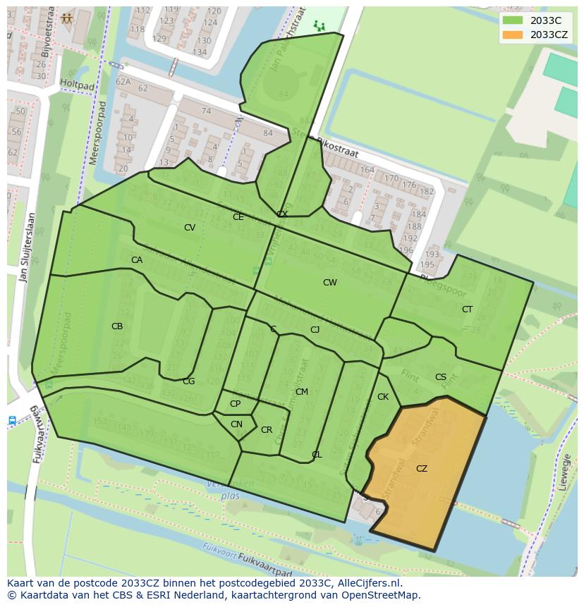 Afbeelding van het postcodegebied 2033 CZ op de kaart.