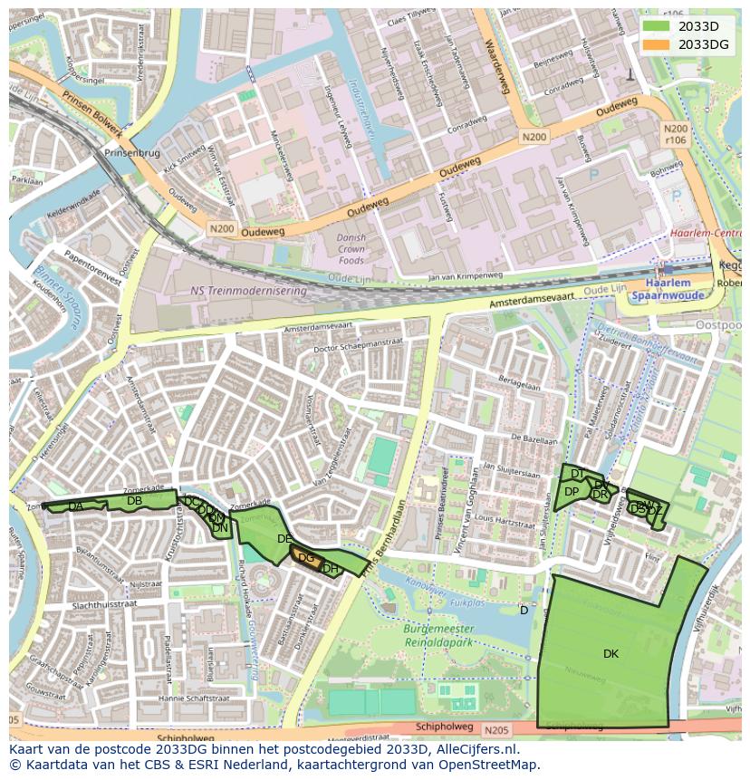Afbeelding van het postcodegebied 2033 DG op de kaart.