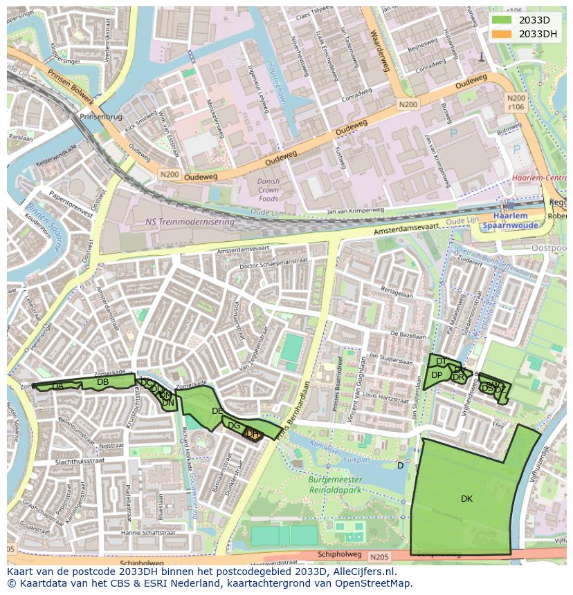 Afbeelding van het postcodegebied 2033 DH op de kaart.
