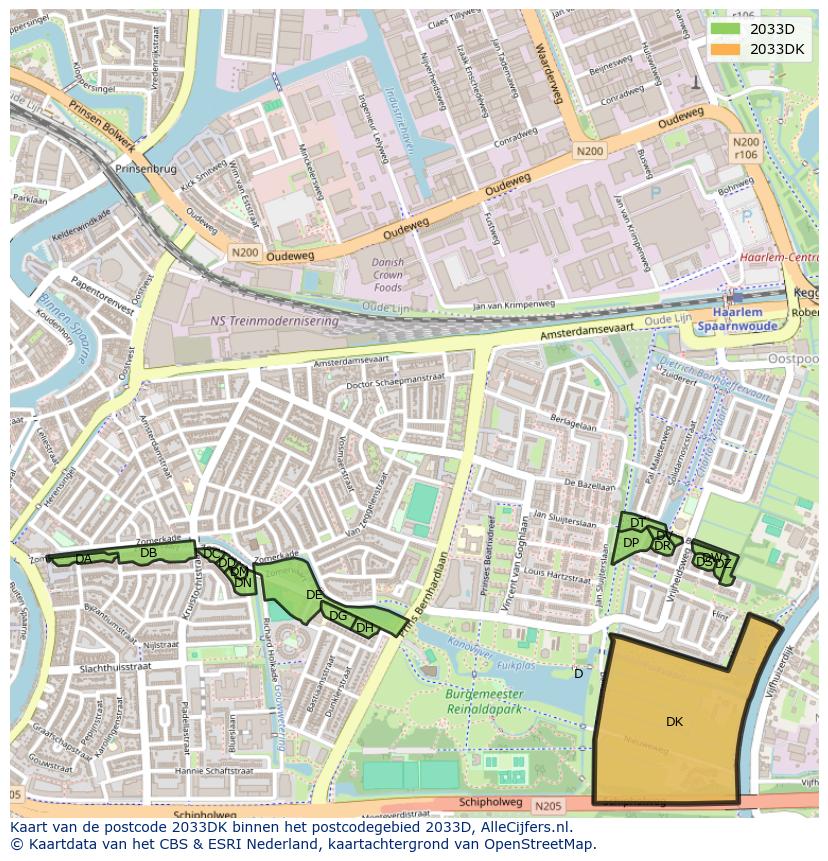 Afbeelding van het postcodegebied 2033 DK op de kaart.
